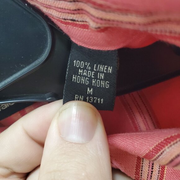 Valerie by Valerie Stevens Vintage Coral‎ Stripe Linen Long Sleeve Button Up M - Picture 6 of 9